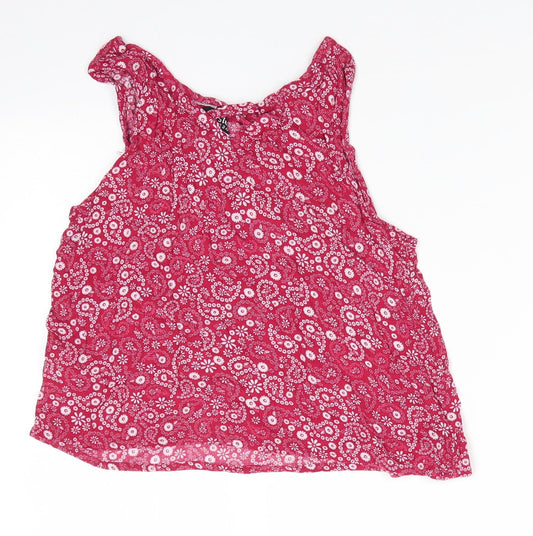 New Look 915 Generation Girls Red Floral Viscose Basic Blouse Size 13 Years Scoop Neck - White flowers