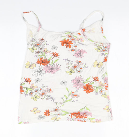 Preworn Mens White Floral Viscose T-Shirt Round Neck