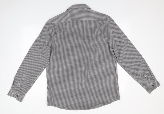 Atlantic Bay Mens Grey Striped Polyester Button-Up Size L Collared