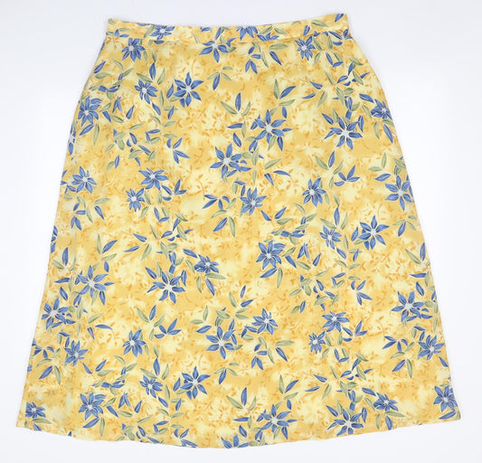 ELVI Womens Orange Floral A-Line Skirt