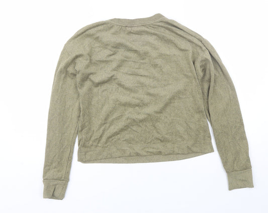 Find Womens Green Round Neck Polyester Pullover Jumper Size S