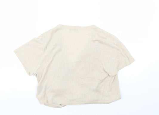 M&Co Womens Beige V-Neck Viscose Shrug Jumper Size M