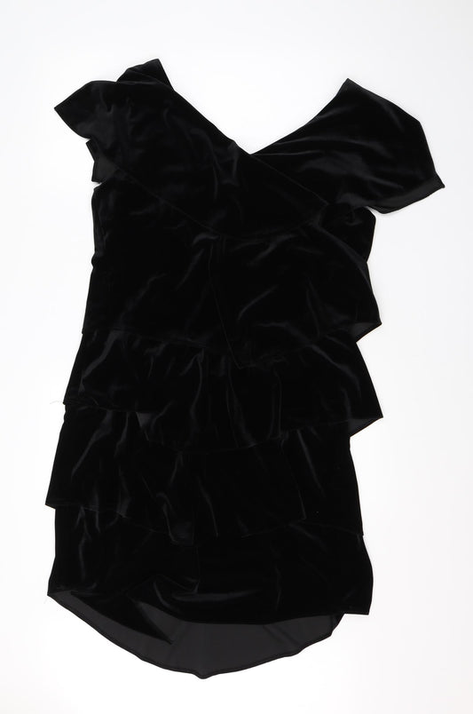 Patra Womens Black Polyester Shift Size 14 V-Neck