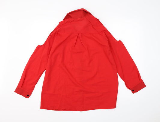 Preworn Womens Red Polyester Basic Blouse Size M Collared