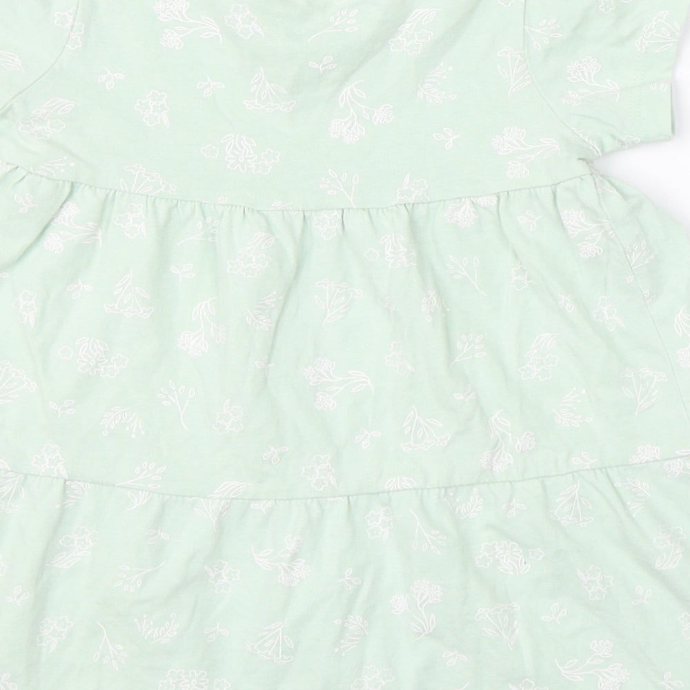 Primark Girls Green Floral Cotton Shift Size 18-24 Months Round Neck