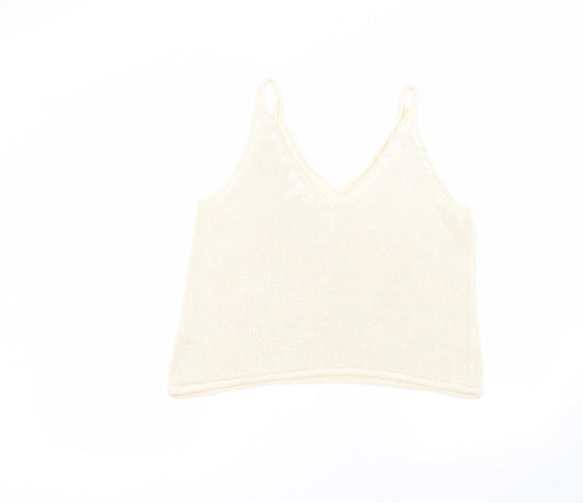 H&M Womens White Acrylic Basic T-Shirt Size S V-Neck