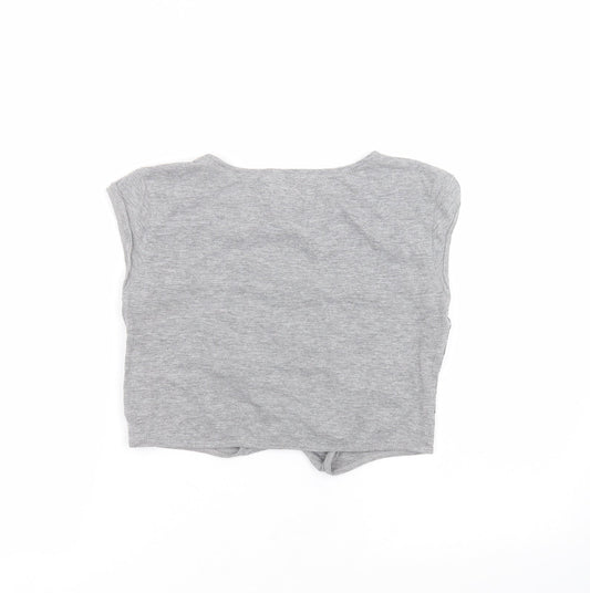 H&M Girls Grey Striped Cotton Cropped T-Shirt Size 11-12 Years Round Neck