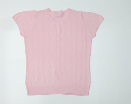 Andre De Brett Womens Pink Crew Neck Acrylic Pullover Jumper Size 14