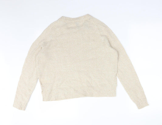 H&M Womens Beige Acrylic Basic T-Shirt Size S Crew Neck