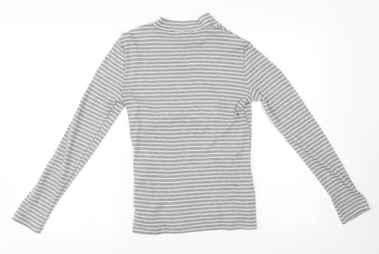 Pieces Mens Grey Round Neck Striped Polyester Pullover Jumper Size M