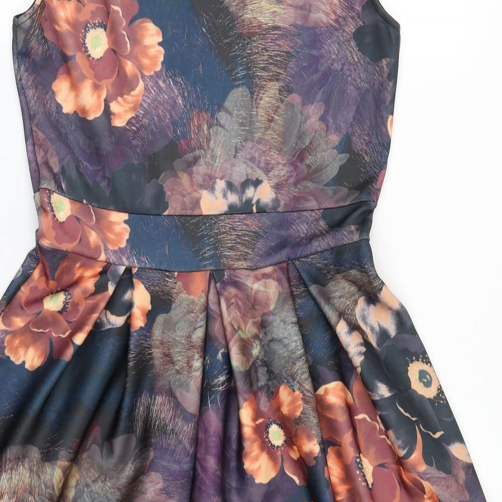 MissLook Womens Multicoloured Floral Polyester A-Line Size 12 Round Neck