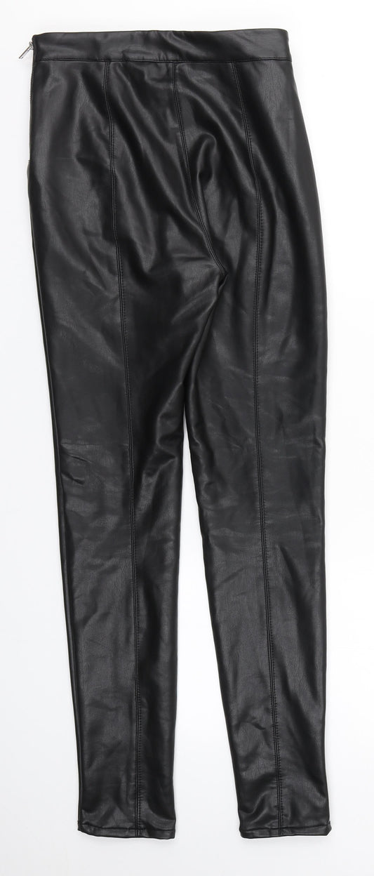Miss Selfridge Womens Black Polyurethane Trousers Size 8 L28 in Regular