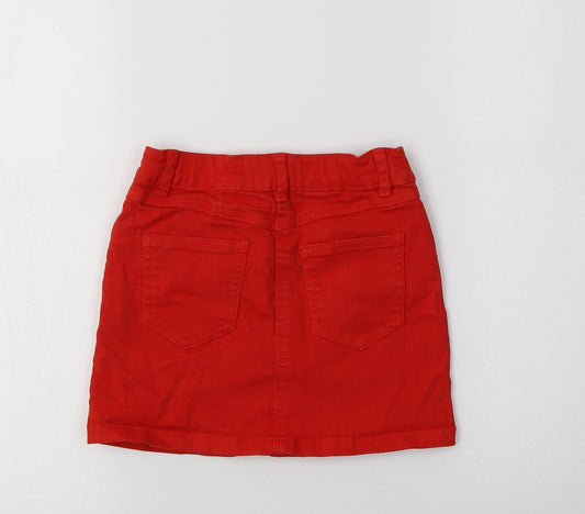 M&S Girls Red Cotton Mini Skirt Size 3-4 Years Regular