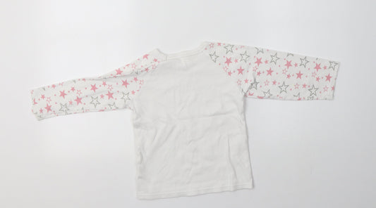 Preworn Girls White Cotton Top Pyjama Top Size 3-4 Years - Star Print
