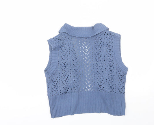 Select Womens Blue Collared Acrylic Shrug Jumper Size 18