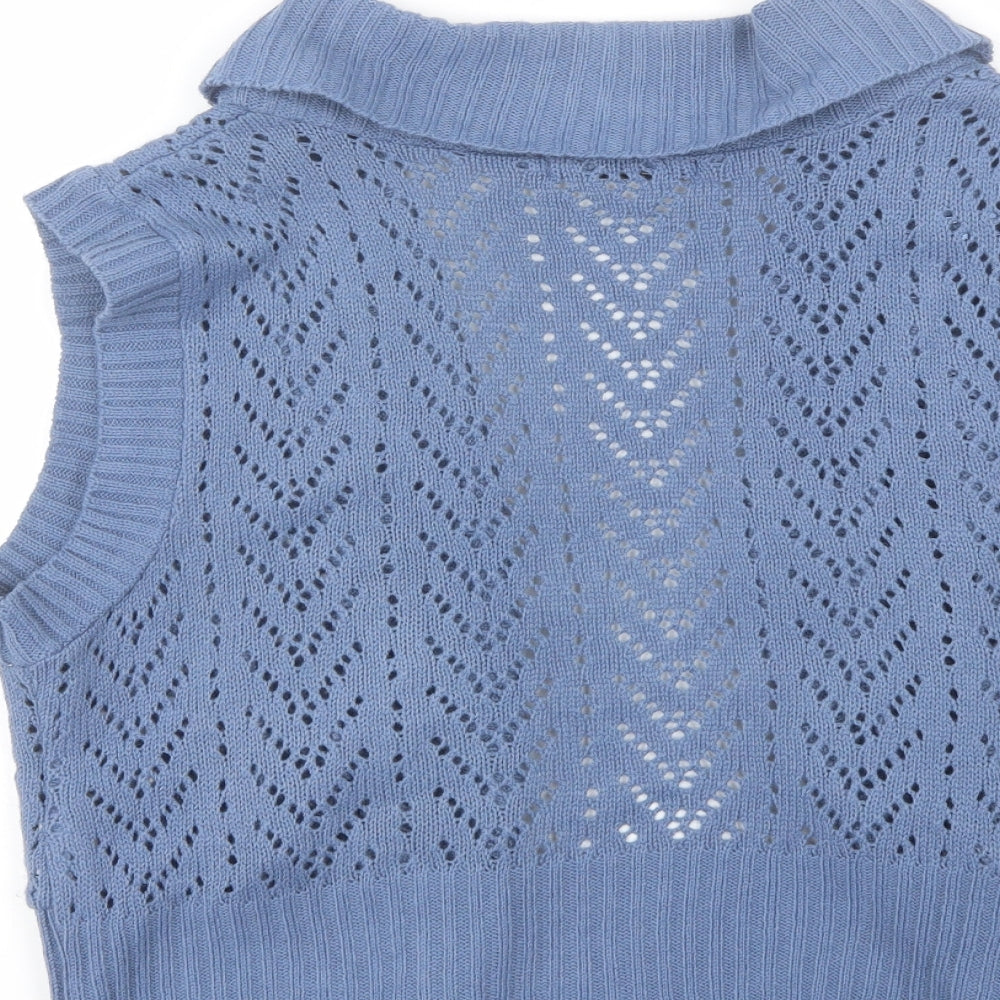 Select Womens Blue Collared Acrylic Shrug Jumper Size 18