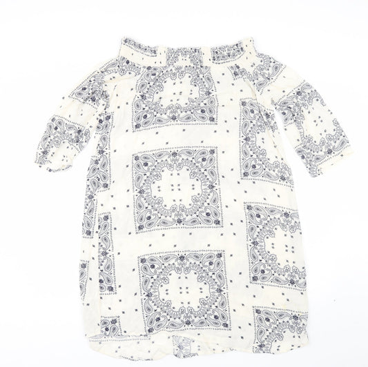 F&F Womens White Paisley Viscose Shift Size 10 Off the Shoulder
