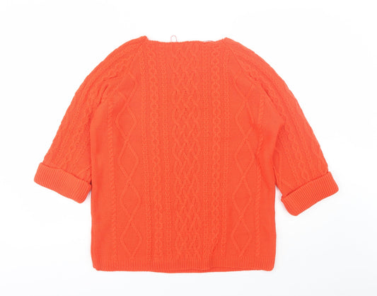 BASSINI Womens Orange Square Neck Acrylic Pullover Jumper Size XL
