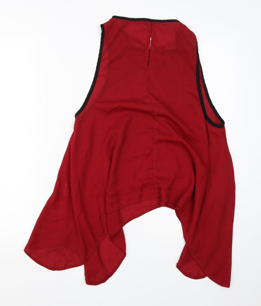 eve Womens Red Polyester Basic Blouse Size 14 Round Neck