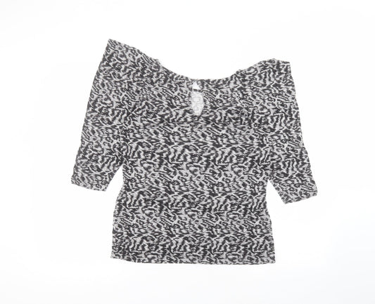 Oasis Womens Grey Animal Print Viscose Basic T-Shirt Size M Round Neck