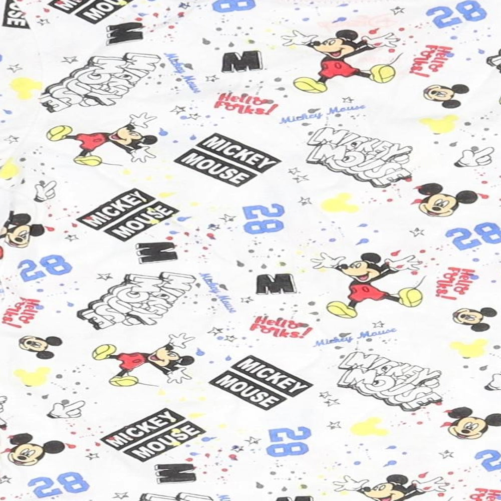 Disney Baby White Geometric Cotton Basic T-Shirt Size 12-18 Months Round Neck - Mickey Mouse