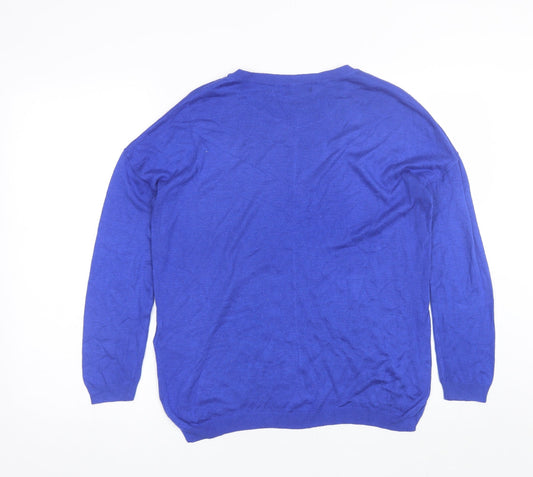 Marks and Spencer Womens Blue Round Neck Acrylic Pullover Jumper Size M