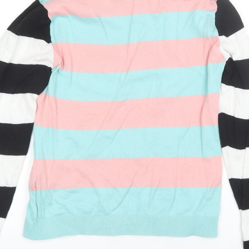 MONKL Womens Blue Round Neck Striped Cotton Pullover Jumper Size S