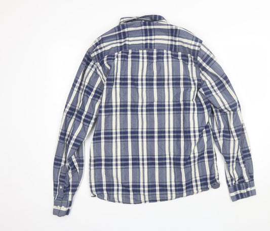 ACW85 Mens Blue Plaid Cotton Button-Up Size L Collared