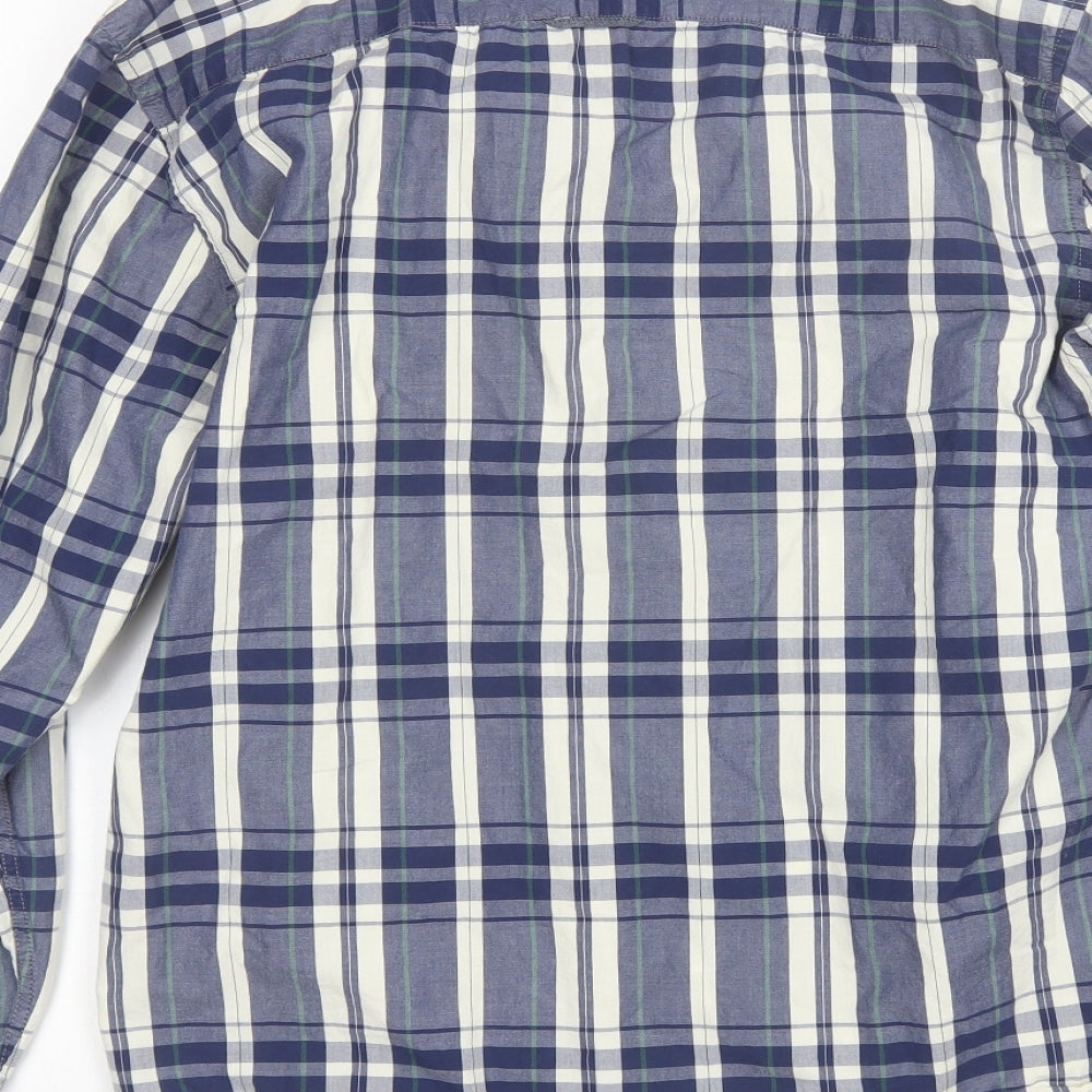 ACW85 Mens Blue Plaid Cotton Button-Up Size L Collared