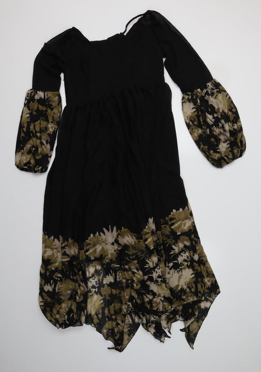 Wangazu Womens Black Animal Print Polyester Fit & Flare Size S V-Neck