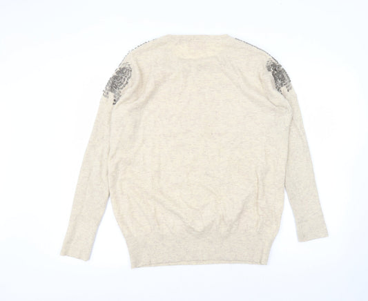 Derby Womens Beige Round Neck Nylon Pullover Jumper Size L