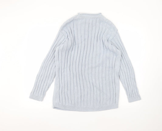 Olsen Womens Blue Round Neck Cotton Pullover Jumper Size 10