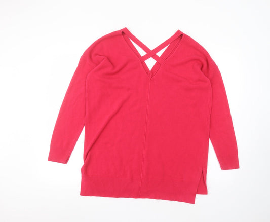 Matalan Womens Pink V-Neck Acrylic Pullover Jumper Size L