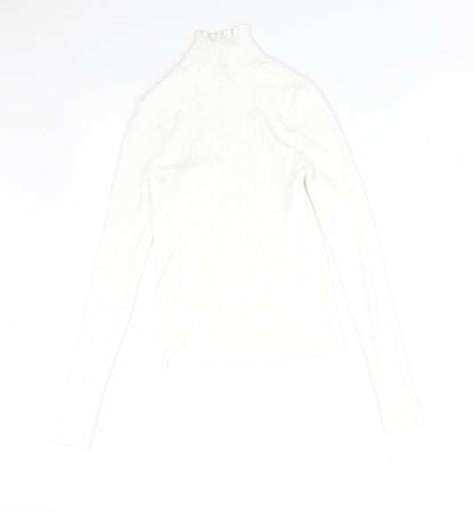 Stradivarius Womens White Viscose Basic T-Shirt Size M High Neck