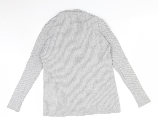 M&Co Womens Grey Striped Viscose Cardigan Jumper Size 14