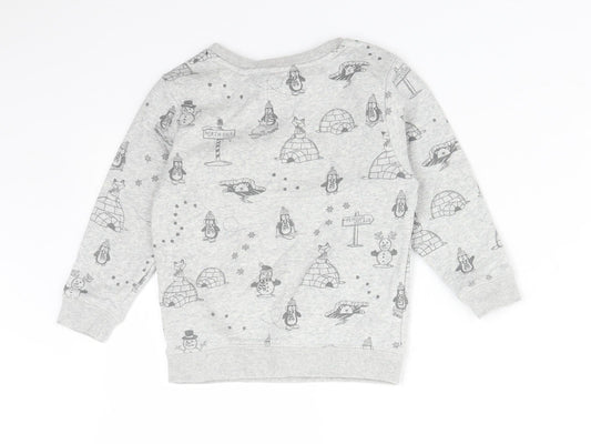 George Boys Grey Cotton Pullover Sweatshirt Size 2-3 Years - NORTH POLE. SNOWMAN. PENGUIN