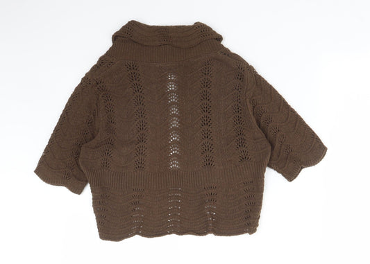 M&Co Womens Brown Geometric Cotton Pullover Jumper Size S