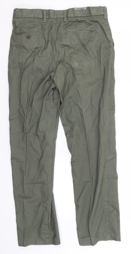 Marks and Spencer Womens Green Cotton Trousers Size 32 in L30 in Regular