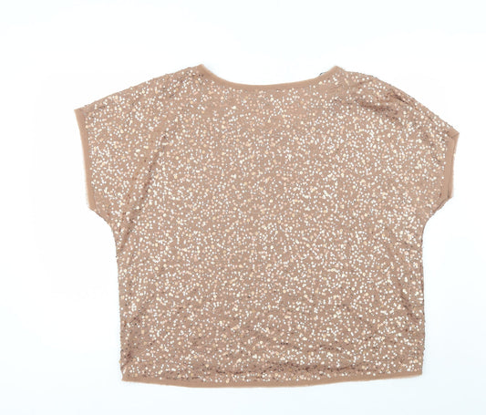 H&M Womens Brown Polyester Basic Blouse Size L Round Neck