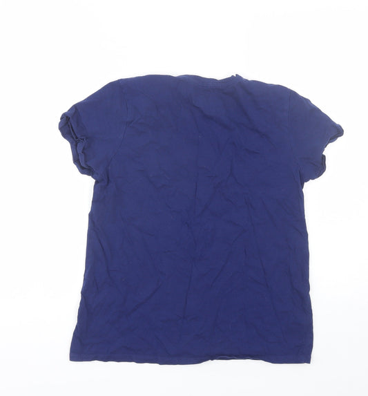 FSBN Womens Blue Cotton Blend Basic T-Shirt Size M Round Neck