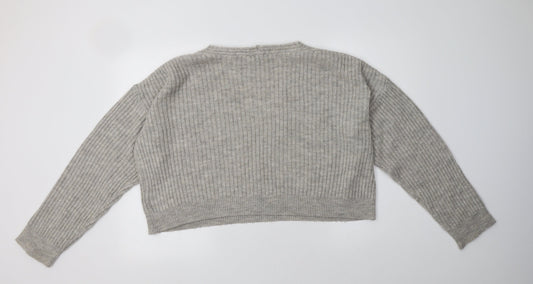 New Look Womens Grey V-Neck Acrylic Pullover Jumper Size M
