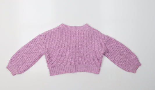 Matalan Girls Purple V-Neck Acrylic Cardigan Jumper Size 6 Years