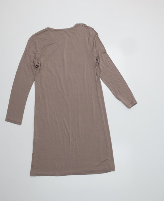 Angel Cup Womens Beige Viscose Tunic Blouse Size S Crew Neck