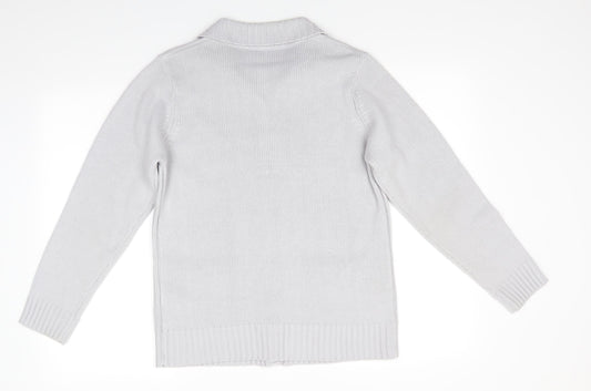 Preworn Womens Grey Collared Acrylic Cardigan Jumper Size 10 - Light Grey