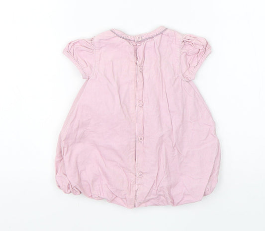 mamas & papas Girls Pink Cotton A-Line Size 0-3 Months Round Neck