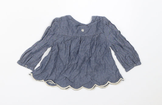 Monsoon Girls Blue Cotton Shift Size 0-3 Months