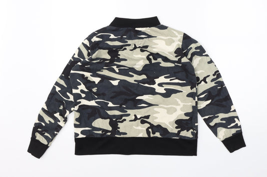 Finella Womens Green Round Neck Camouflage Cotton Pullover Jumper Size L