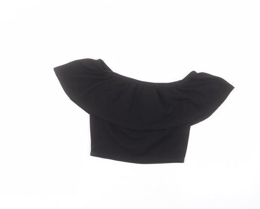 Glamour Babe Womens Black Polyester Cropped T-Shirt Size S Round Neck