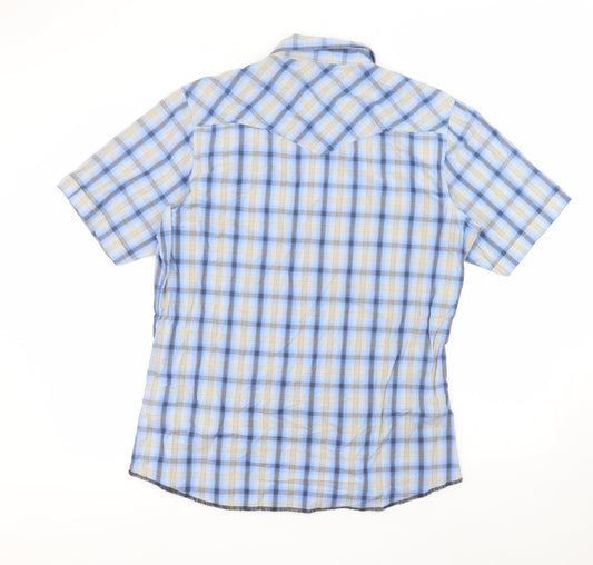 Cherokee Womens Blue Cotton Basic Button-Up Size L Collared