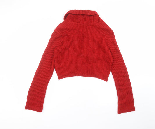 Editions Womens Red V-Neck Acrylic Cardigan Jumper Size S
